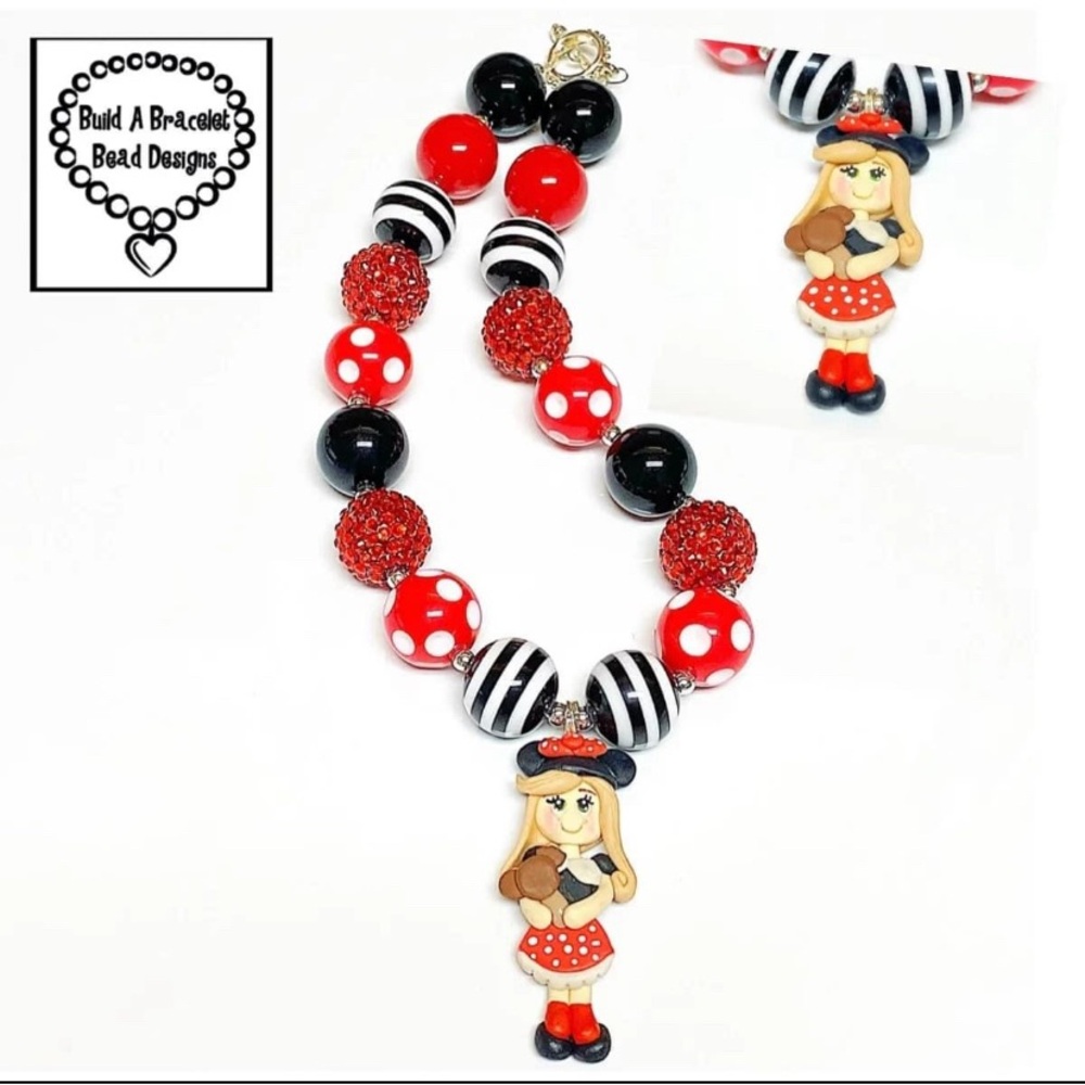 Disney Minnie Inspired Bubblegum Necklace Mouse Ears Girls Vacation Jewelry